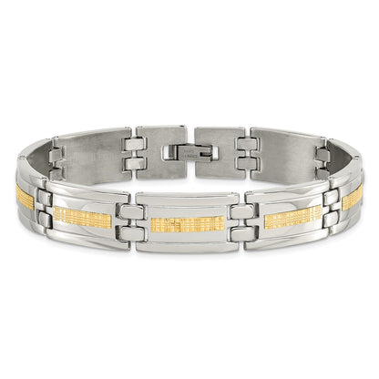 Stainless Steel Chisel Polished With 14K Gold Inlay 8.75 Inch Link Bracelet
