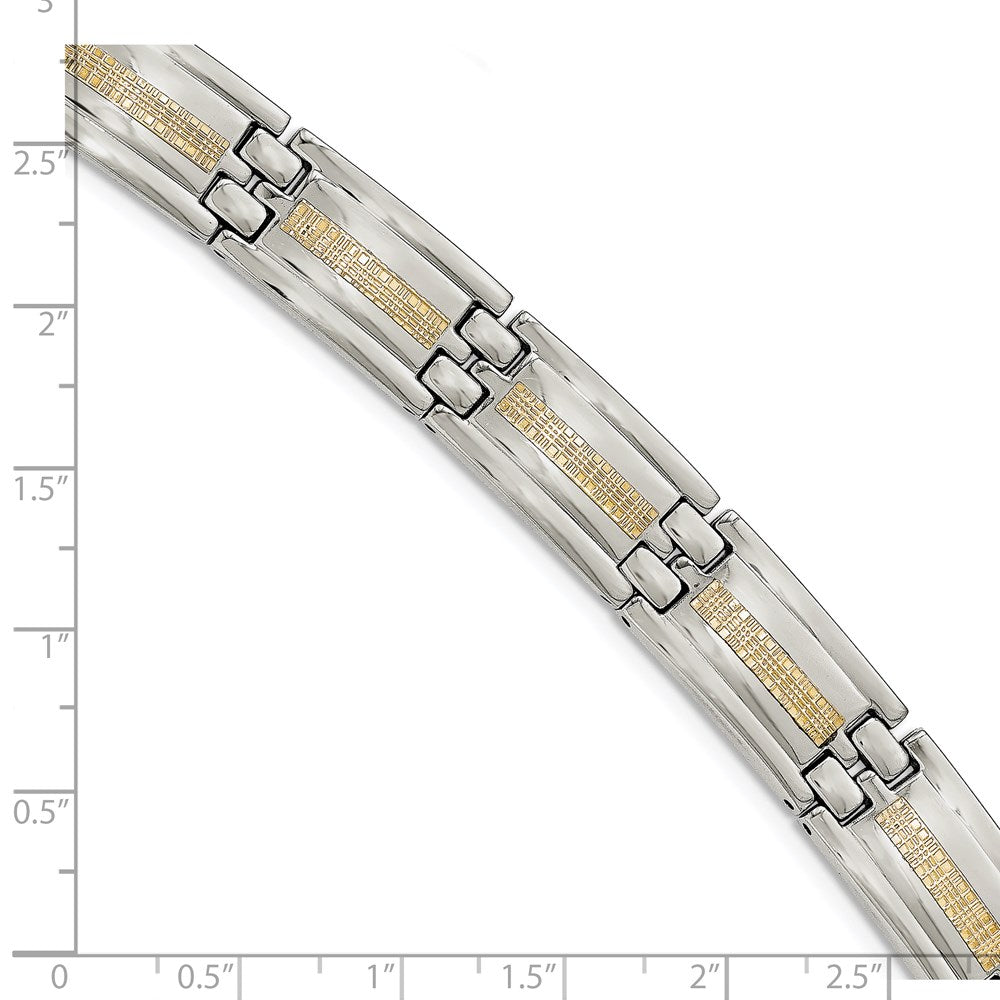 Stainless Steel Chisel Polished With 14K Gold Inlay 8.75 Inch Link Bracelet