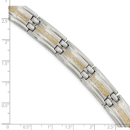 Stainless Steel Chisel Polished With 14K Gold Inlay 8.75 Inch Link Bracelet