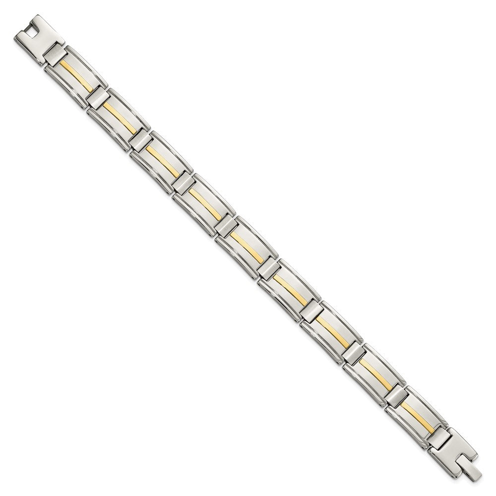 Stainless Steel Chisel With 14K Gold Accent Brushed And Polished 8.75 Inch Link Bracelet