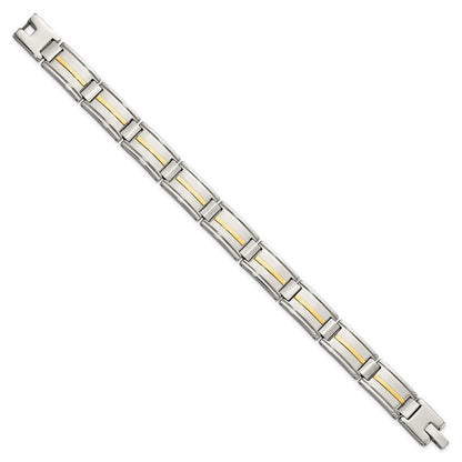Stainless Steel Chisel With 14K Gold Accent Brushed And Polished 8.75 Inch Link Bracelet