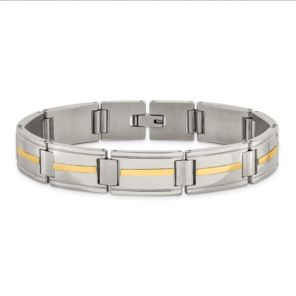 Stainless Steel Chisel With 14K Gold Accent Brushed And Polished 8.75 Inch Link Bracelet