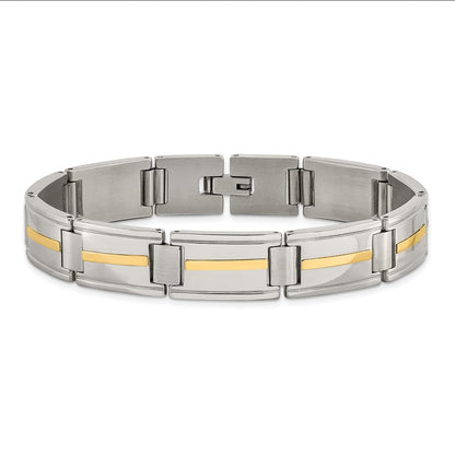 Stainless Steel Chisel With 14K Gold Accent Brushed And Polished 8.75 Inch Link Bracelet