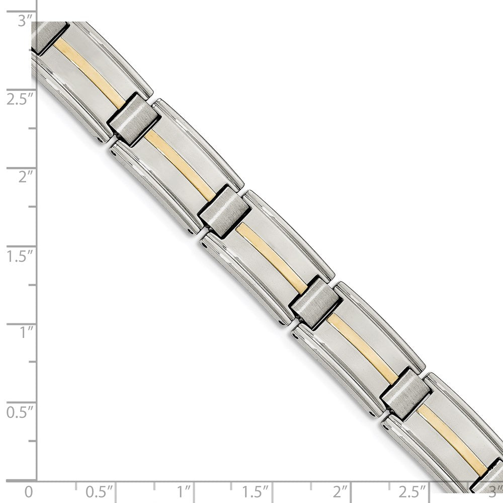Stainless Steel Chisel With 14K Gold Accent Brushed And Polished 8.75 Inch Link Bracelet