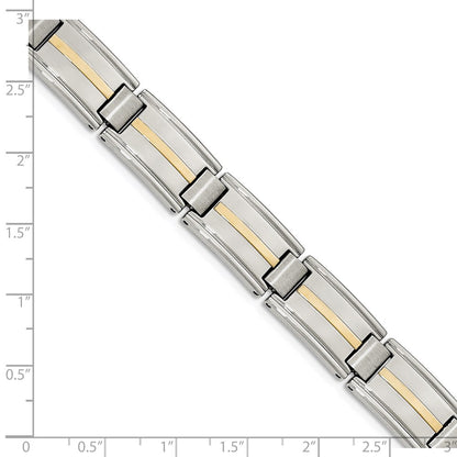 Stainless Steel Chisel With 14K Gold Accent Brushed And Polished 8.75 Inch Link Bracelet