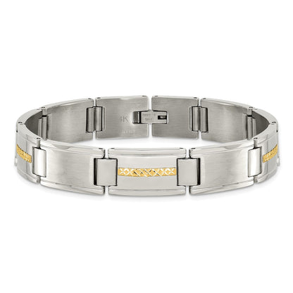 Stainless Steel Chisel With 14K Gold Accent Brushed And Polished 8.75 Inch Link Bracelet