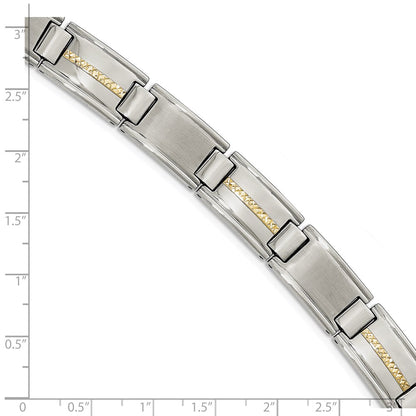 Stainless Steel Chisel With 14K Gold Accent Brushed And Polished 8.75 Inch Link Bracelet