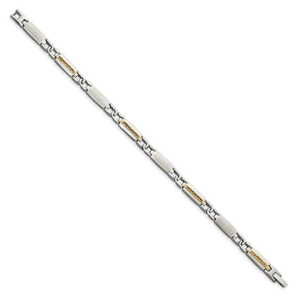 Stainless Steel Chisel With 14K Gold Accent Brushed And Polished 8.75 Inch Link Bracelet