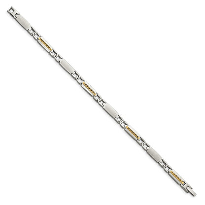 Stainless Steel Chisel With 14K Gold Accent Brushed And Polished 8.75 Inch Link Bracelet