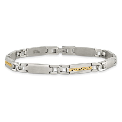 Stainless Steel Chisel With 14K Gold Accent Brushed And Polished 8.75 Inch Link Bracelet