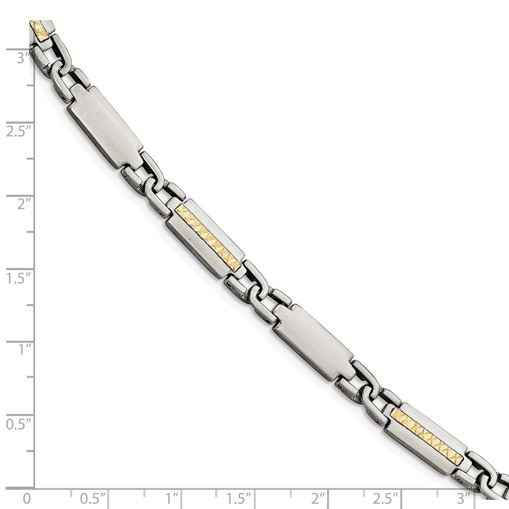 Stainless Steel Chisel With 14K Gold Accent Brushed And Polished 8.75 Inch Link Bracelet