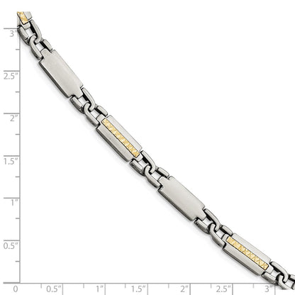Stainless Steel Chisel With 14K Gold Accent Brushed And Polished 8.75 Inch Link Bracelet