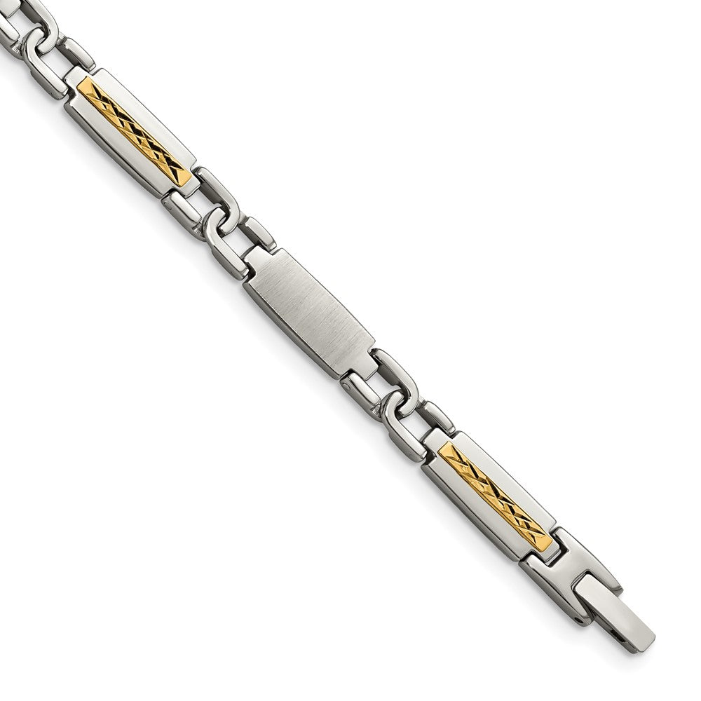 Stainless Steel Chisel With 14K Gold Accent Brushed And Polished 8.75 Inch Link Bracelet