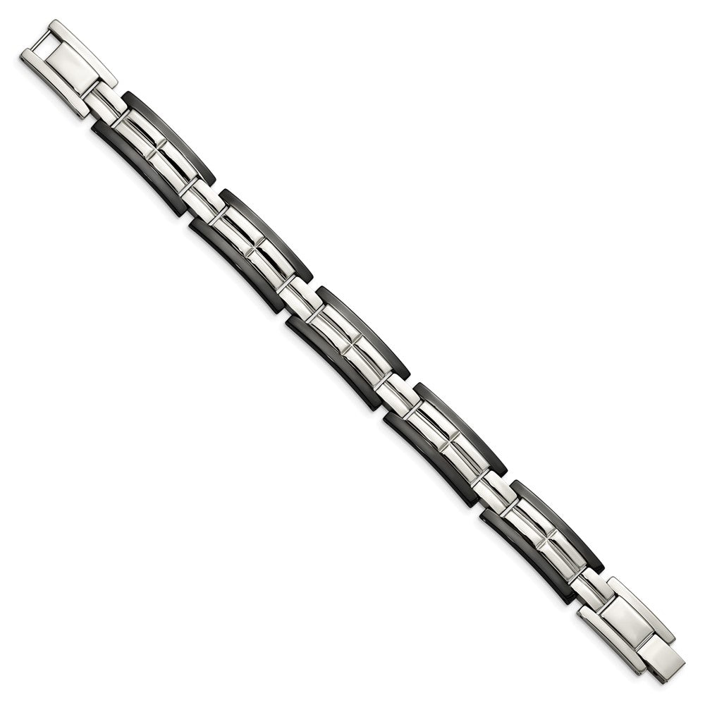 Stainless Steel Chisel Polished Black Ip-Plated 8.5 Inch Link Bracelet