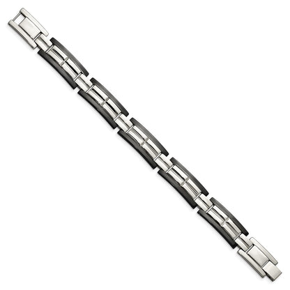Stainless Steel Chisel Polished Black Ip-Plated 8.5 Inch Link Bracelet