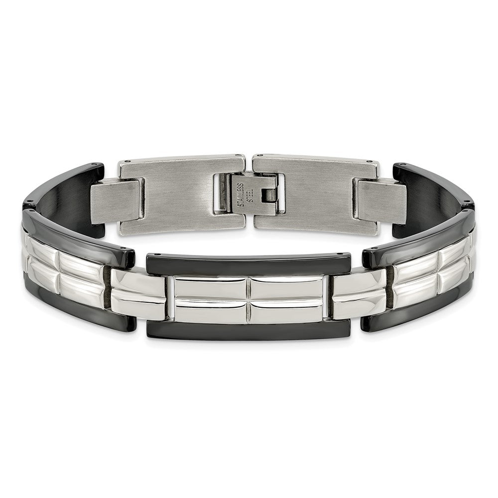 Stainless Steel Chisel Polished Black Ip-Plated 8.5 Inch Link Bracelet