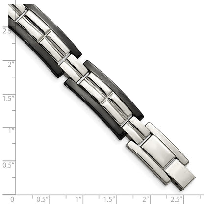Stainless Steel Chisel Polished Black Ip-Plated 8.5 Inch Link Bracelet