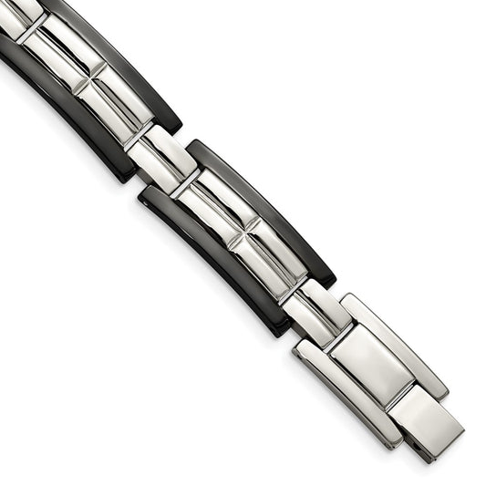 Stainless Steel Chisel Polished Black Ip-Plated 8.5 Inch Link Bracelet
