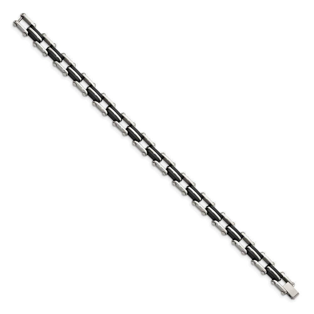 Stainless Steel Chisel Polished With Black Rubber 8.75 Inch Link Bracelet