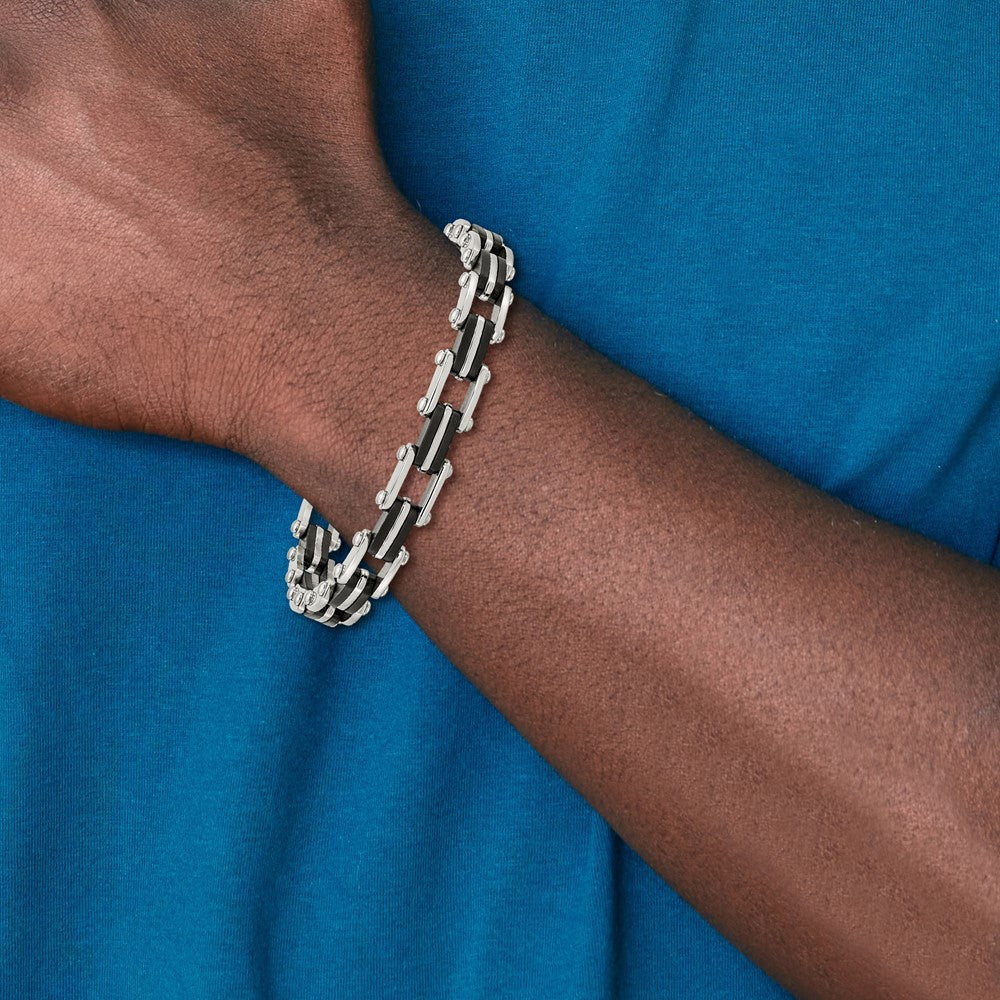 Stainless Steel Chisel Polished With Black Rubber 8.75 Inch Link Bracelet