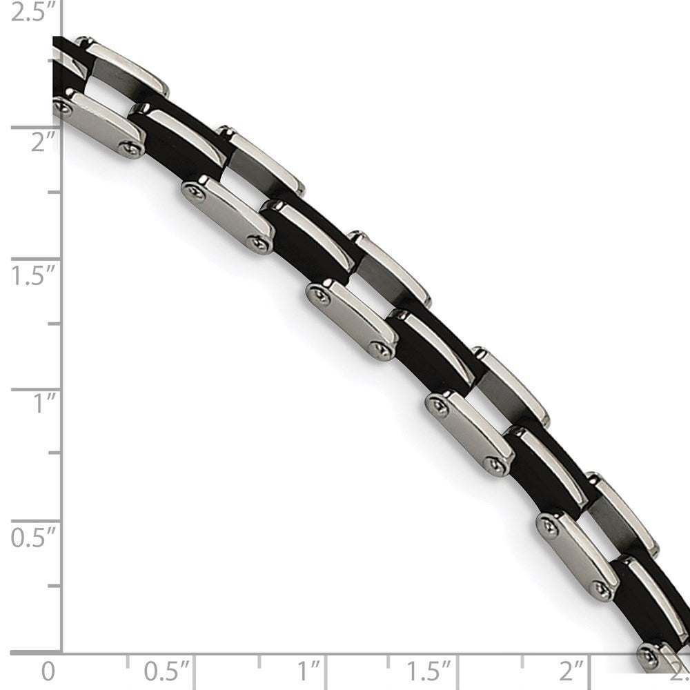 Stainless Steel Chisel Polished With Black Rubber 8.75 Inch Link Bracelet