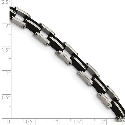 Stainless Steel Chisel Polished With Black Rubber 8.75 Inch Link Bracelet