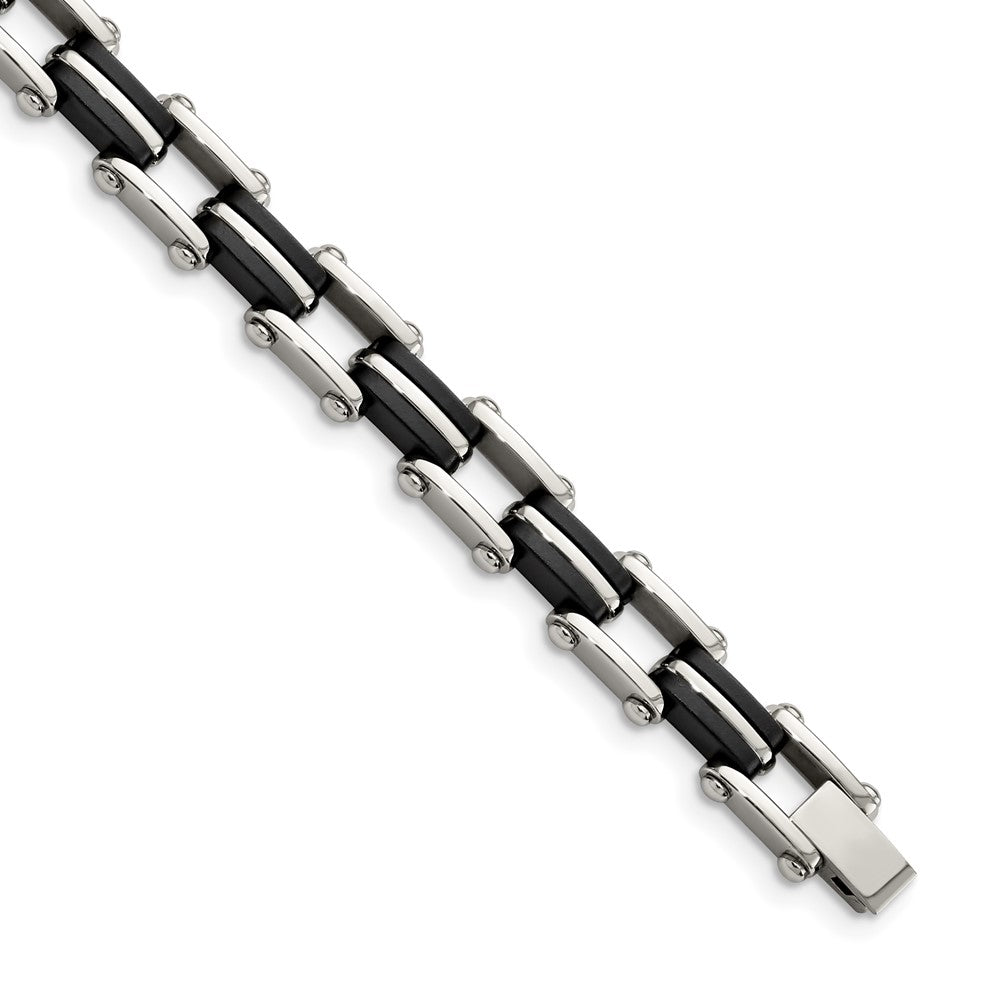 Stainless Steel Chisel Polished With Black Rubber 8.75 Inch Link Bracelet