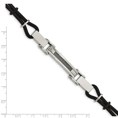 9 Inch Stainless Steel 9In Polished With Wire Inlay And Pu Cord Bracelet