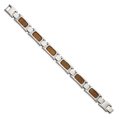 Stainless Steel Chisel Polished With Tiger'S Eye Inlay 8.5 Inch Link Bracelet