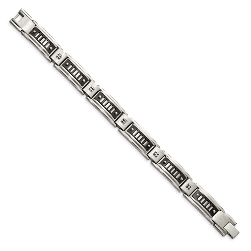 8.5 Inch Stainless Steel Polished Black Ip-Plated With Cz 8.5In Bracelet