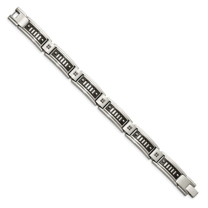 8.5 Inch Stainless Steel Polished Black Ip-Plated With Cz 8.5In Bracelet