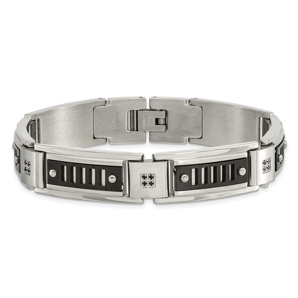 8.5 Inch Stainless Steel Polished Black Ip-Plated With Cz 8.5In Bracelet