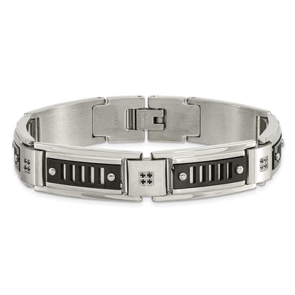 8.5 Inch Stainless Steel Polished Black Ip-Plated With Cz 8.5In Bracelet