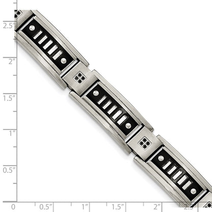 8.5 Inch Stainless Steel Polished Black Ip-Plated With Cz 8.5In Bracelet