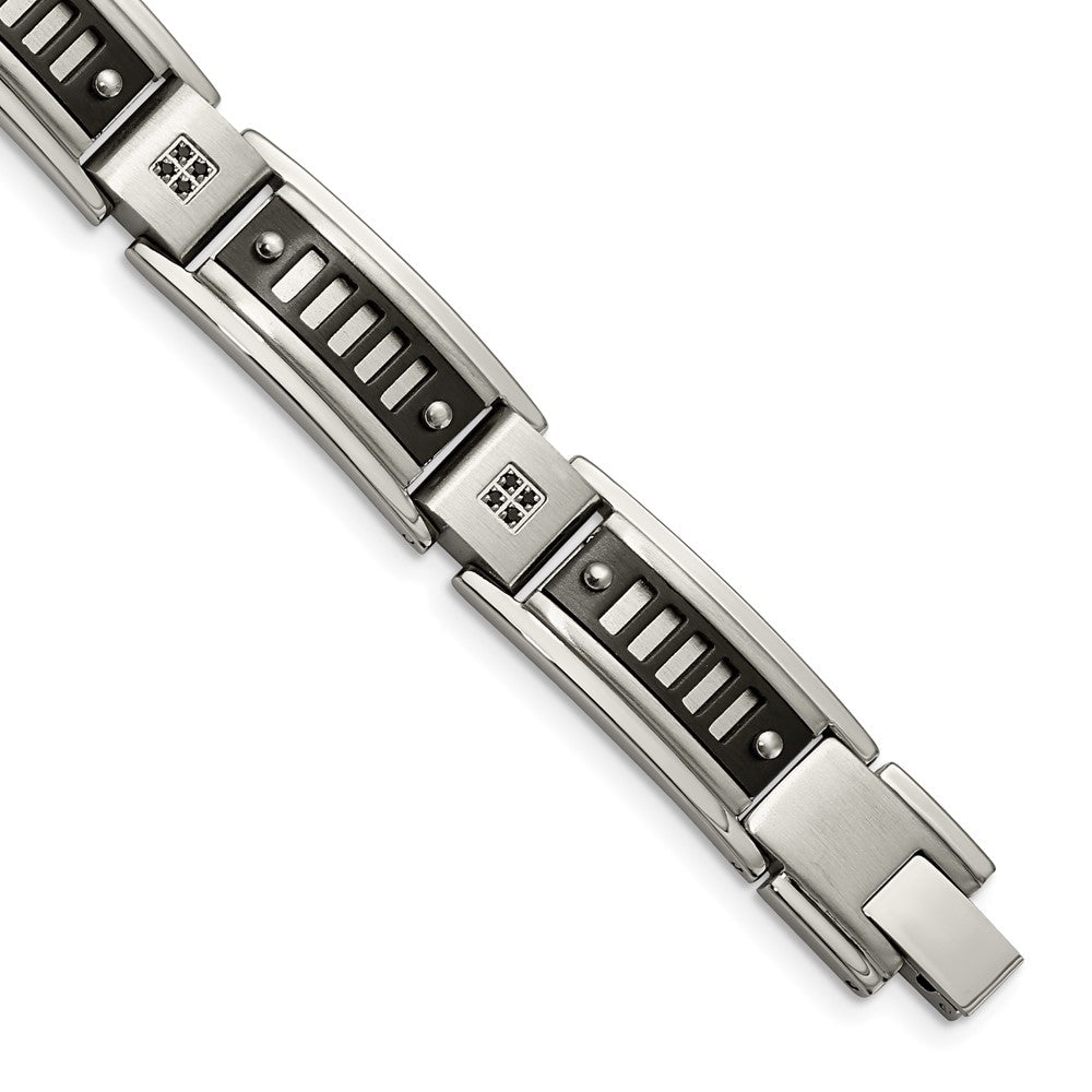 8.5 Inch Stainless Steel Polished Black Ip-Plated With Cz 8.5In Bracelet