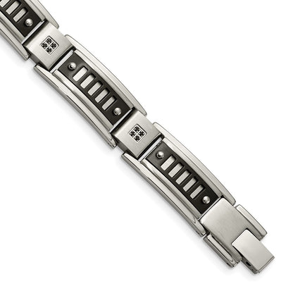 8.5 Inch Stainless Steel Polished Black Ip-Plated With Cz 8.5In Bracelet