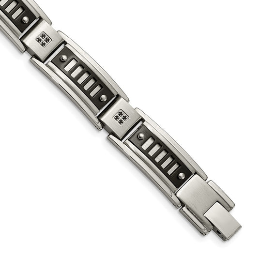 8.5 Inch Stainless Steel Polished Black Ip-Plated With Cz 8.5In Bracelet