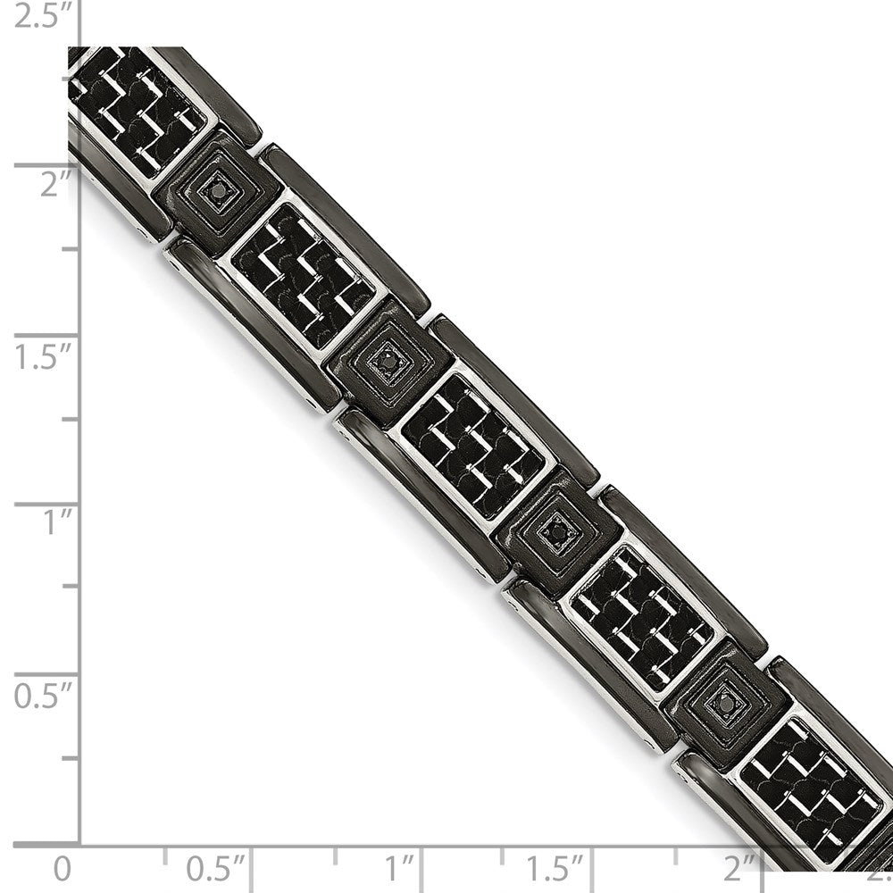 Stainless Steel Chisel Polished Black Ip-Plated With Carbon Fiber Inlay And Cz 8.75 Inch Link Bracelet