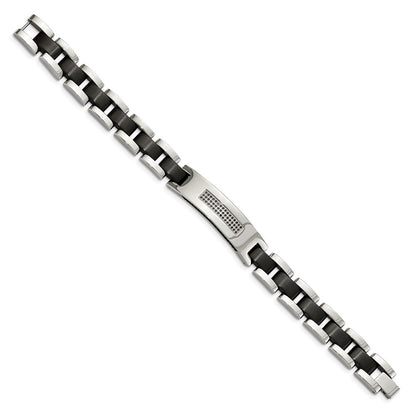 8.5 Inch Stainless Steel Brushed And Polished Black Ip-Plated With Cz 8.5In Bracelet