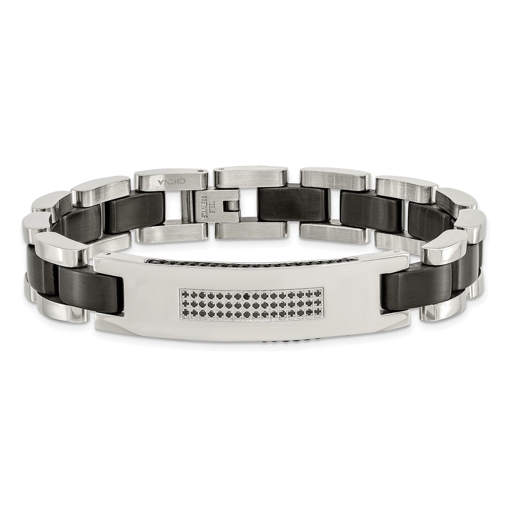 8.5 Inch Stainless Steel Brushed And Polished Black Ip-Plated With Cz 8.5In Bracelet