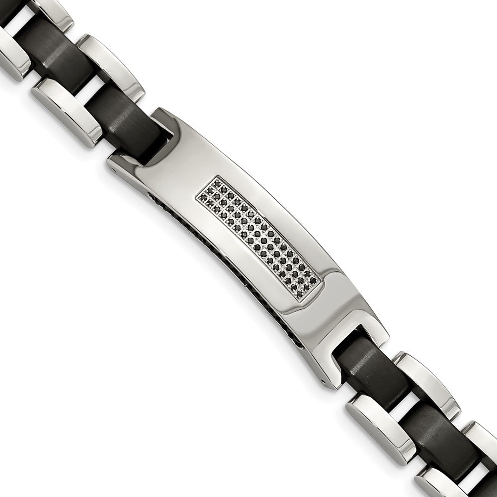 8.5 Inch Stainless Steel Brushed And Polished Black Ip-Plated With Cz 8.5In Bracelet