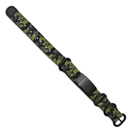 Stainless Steel Brushed Blk Ip Green Camo Fabric Adjustable Id Bracelet