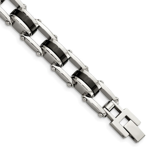 8.75 Inch Chisel Stainless Steel Polished Black Ip-Plated 8.5 Bracelet