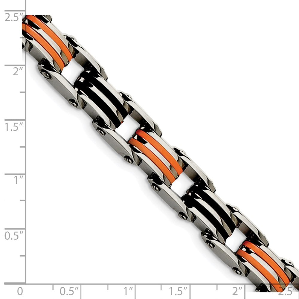 8.75 Inch Chisel Stainless Steel Polished With Black And Orange Rubber 8.5 Link Bracelet