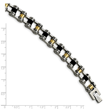 Stainless Steel Chisel Polished Yellow Ip-Plated With Black Rubber 8.75 Inch Bracelet