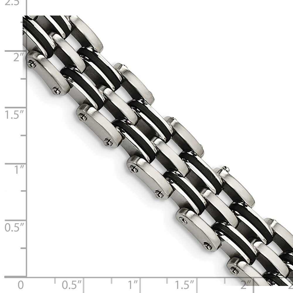 9.25 Inch Chisel Stainless Steel Brushed And Polished With Black Rubber 8.75 Link Bracelet