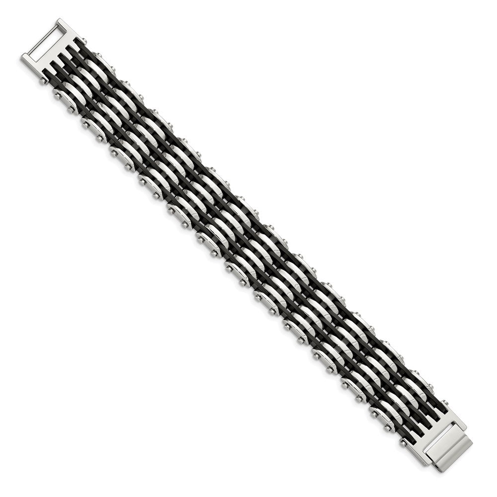 Stainless Steel Chisel Polished With Black Rubber 8.5 Inch Bracelet