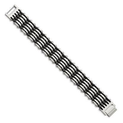 Stainless Steel Chisel Polished With Black Rubber 8.5 Inch Bracelet