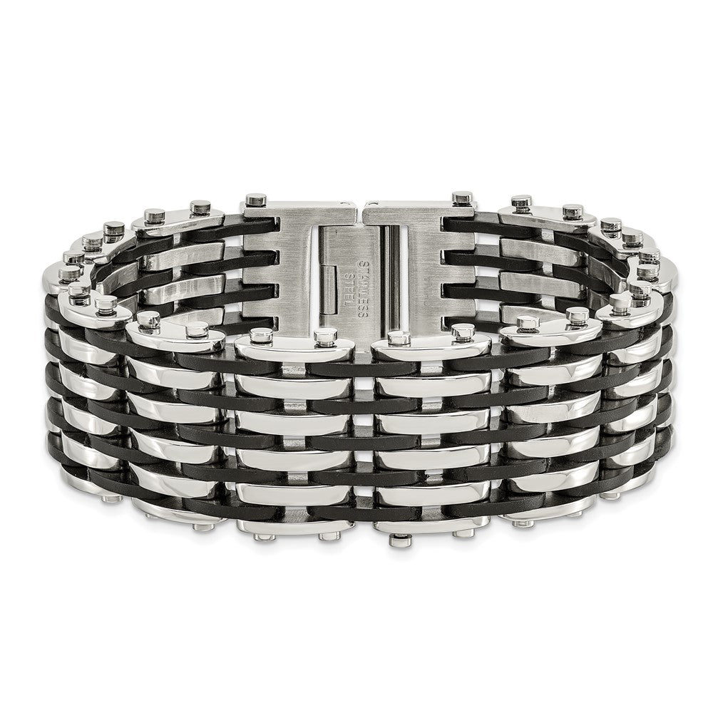 Stainless Steel Chisel Polished With Black Rubber 8.5 Inch Bracelet