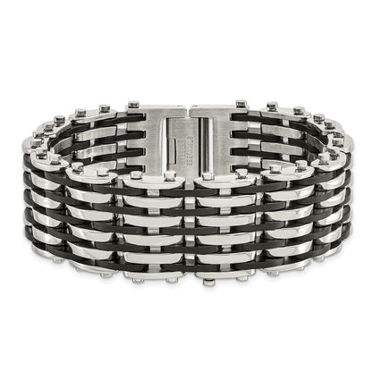 Stainless Steel Chisel Polished With Black Rubber 8.5 Inch Bracelet